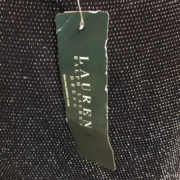 NWT Lauren Ralph Lauren Silver Sparkle Black Cinched Waist V-neck Midi Dress-8 - Picture 9 of 10